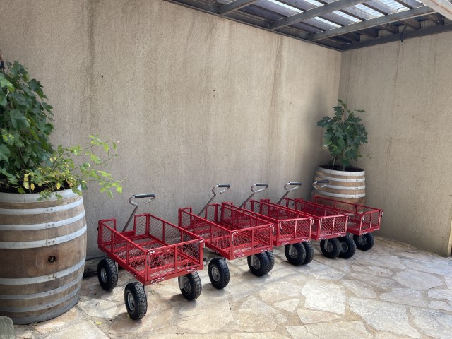 עגלות שירות להעברת ציוד בכניסה למתחם הגלמפינג בקיבוץ אורטל