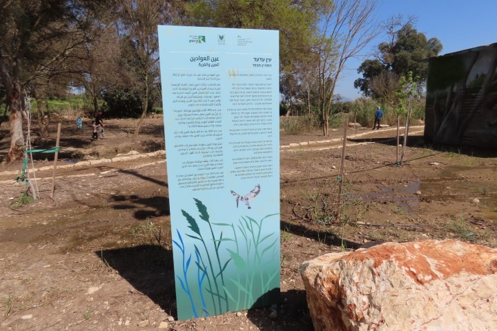 שלט מידע על מעיין עדעד בעמק יזרעאל