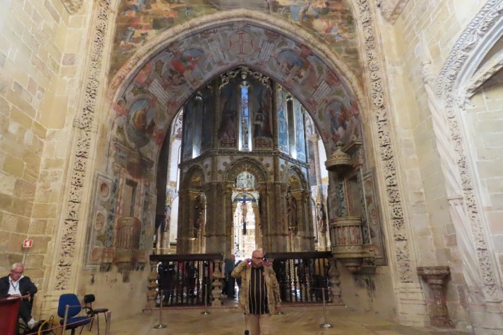 The historic round church Charola inside the Templar Castle and Convent of Christ in Tomar, Portugal